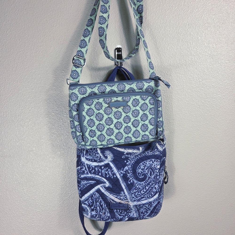 Vera Bradley Crossbody + Wristlet Bundle Blue Paisley Green Floral Quilted Bag